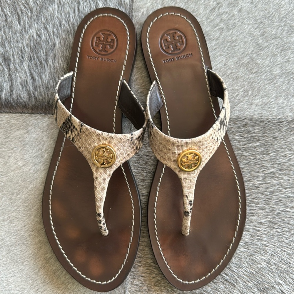 Tory Burch Thong Sandal In A Neutral Python Print… - image 2